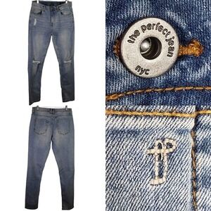 The Perfect Jean NYC Mens Size 33X36 Athletic Fit Stretch Blue Wash Distressed